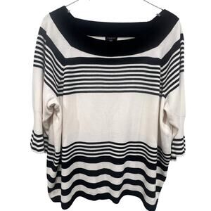 Talbots Petites 3X Black White Striped Knit Top Boat Neck Preppy Classic Capsule